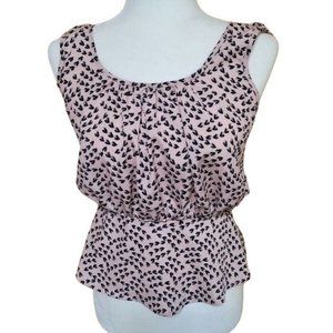 Double Zero Brand Women's Size S Ruffled Floral Open Back Crop Blouse Pink Black